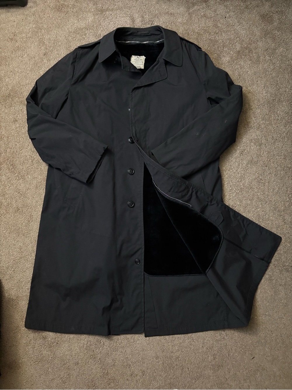 US Army Military Men’s 42L Black Vented Raincoat With Removable Liner Major Coat